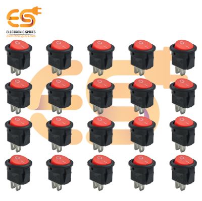 KCD11 3A 250V AC Red Color 2 pin SPST Round Mini Plastic Rocker Switch Pack of 100